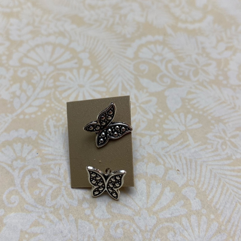 Silver Butterfly Earrings 2 Pair Set NWOT - Picture 3 of 3